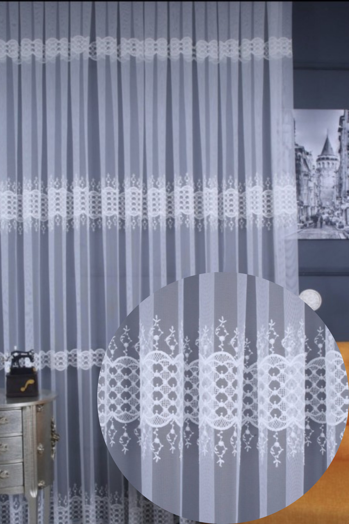 Özgün Home Üst Kalite Sanal Nakışlı Tül Perde (1X3 Pile)