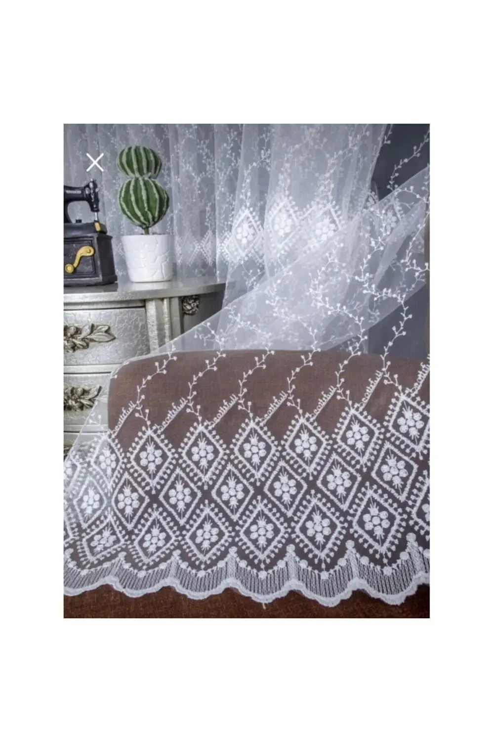 Üst Kalite Sanal Nakışlı Tül Perde (1x3 Pile)