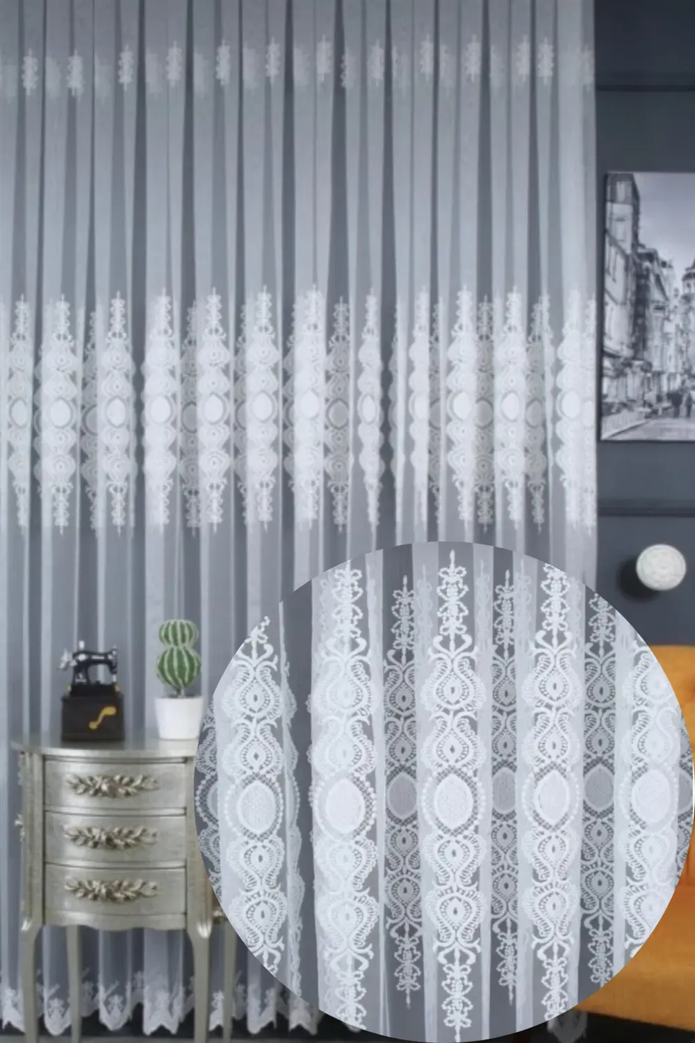 Üst Kalite Sanal Nakışlı Tül Perde (1x3 Pile)