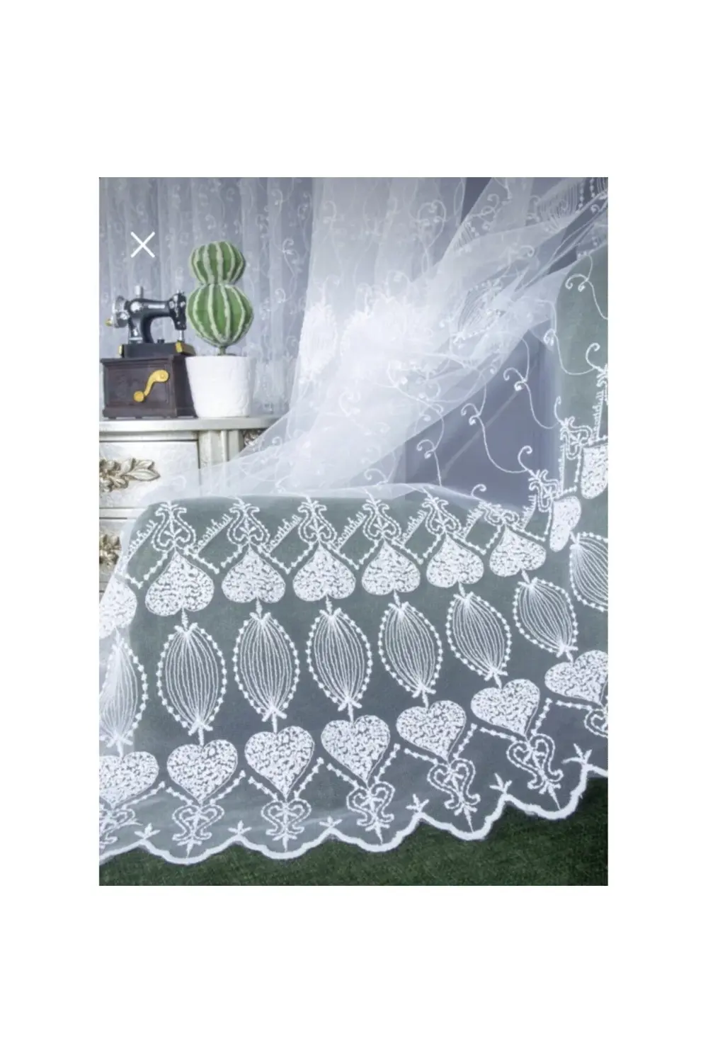 Üst Kalite Sanal Nakışlı Tül Perde (1x3 Pile)