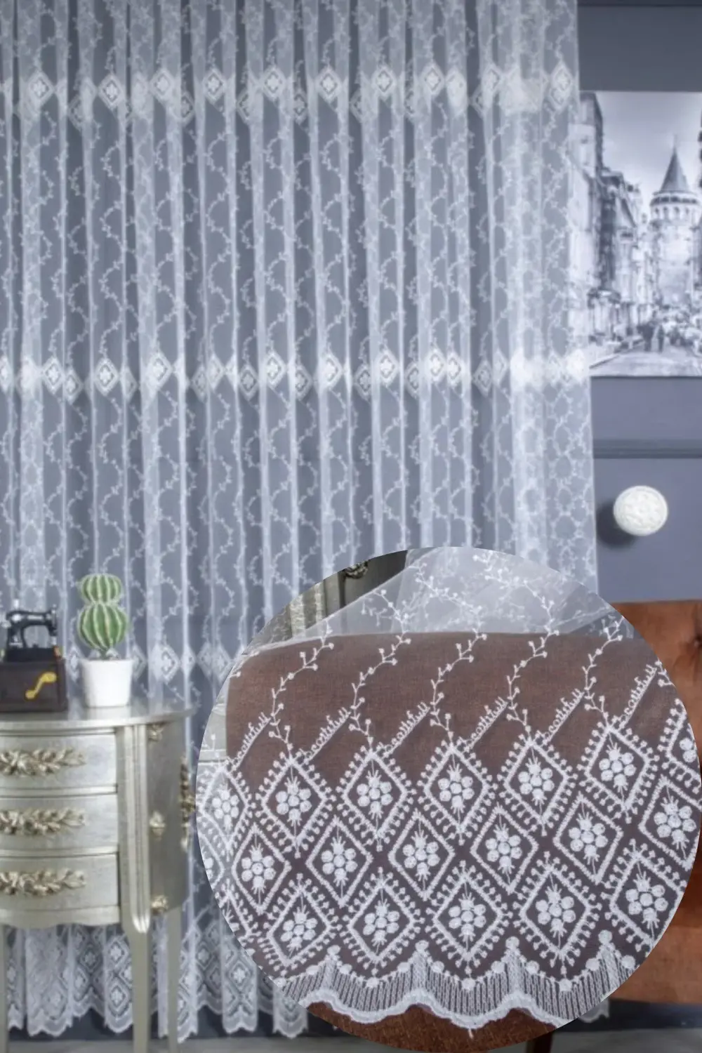 Üst Kalite Sanal Nakışlı Tül Perde (1x3 Pile)