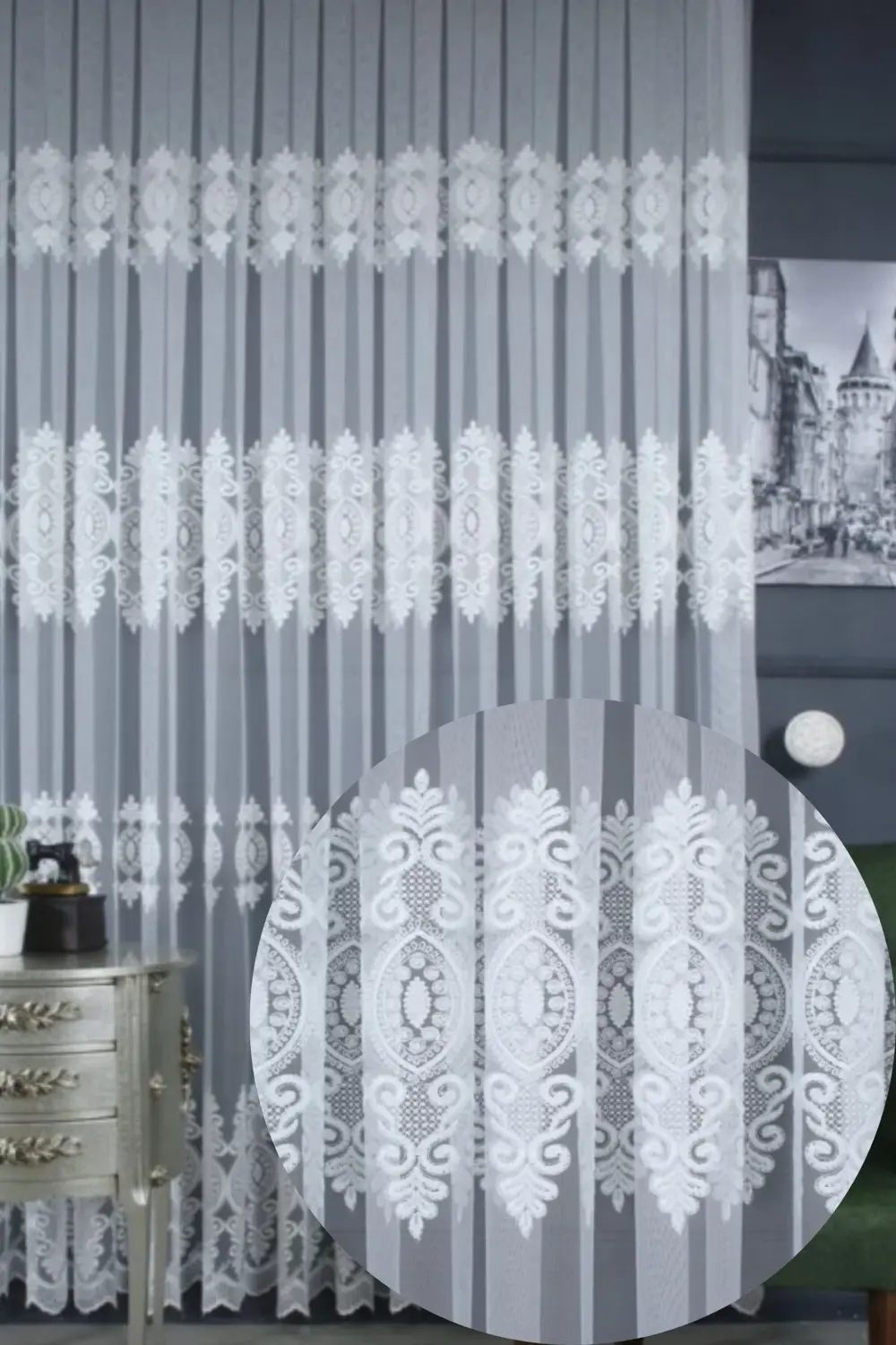 Üst Kalite Sanal Nakışlı Tül Perde (1x3 Pile)
