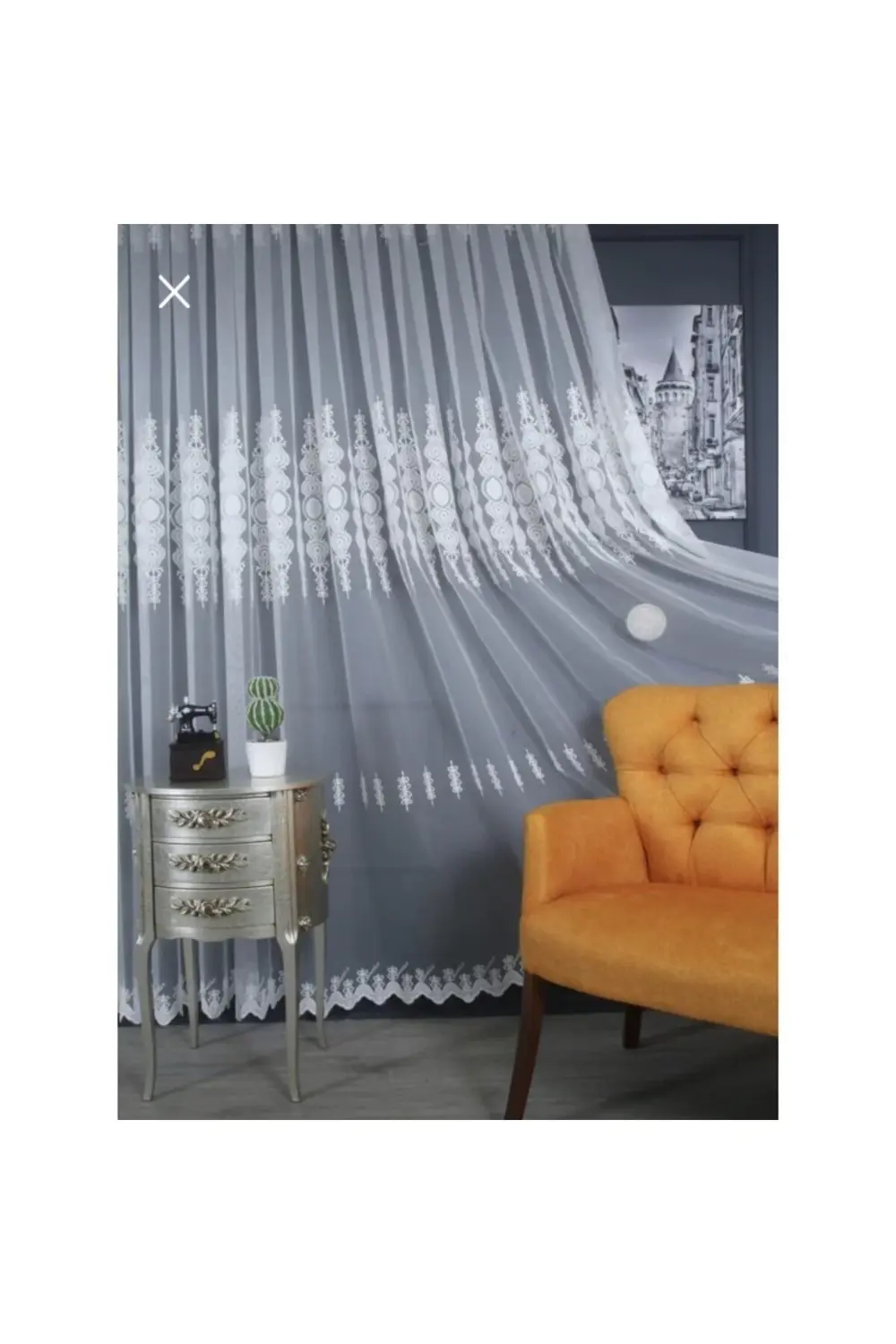 Üst Kalite Sanal Nakışlı Tül Perde (1x3 Pile)