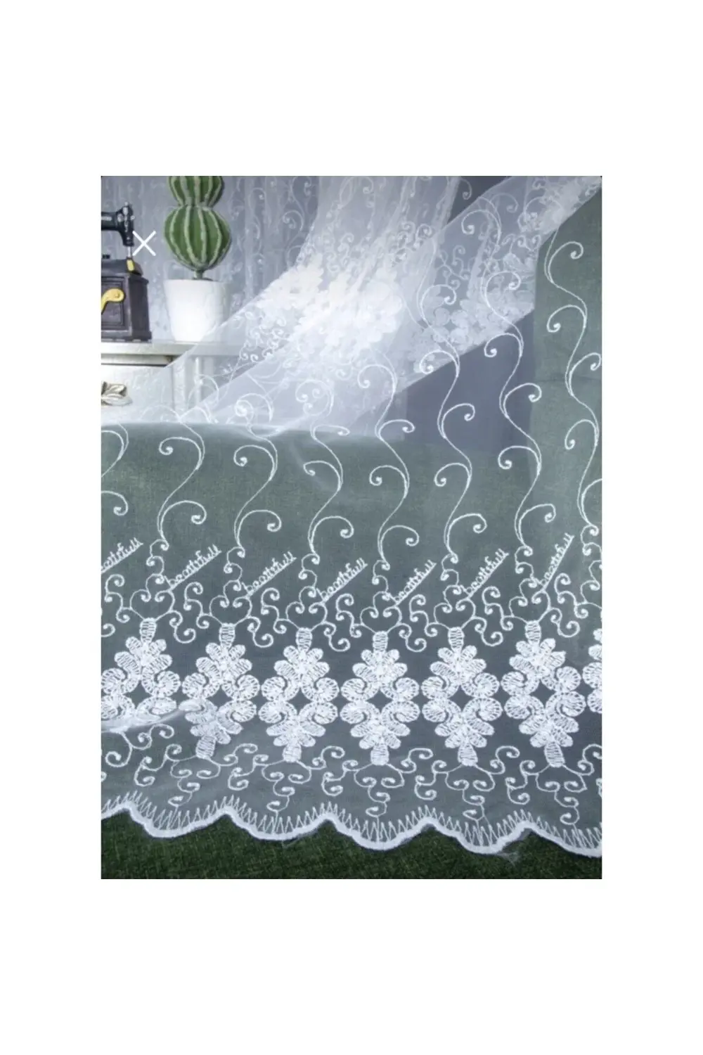 Üst Kalite Sanal Nakışlı Tül Perde (1x3 Pile)