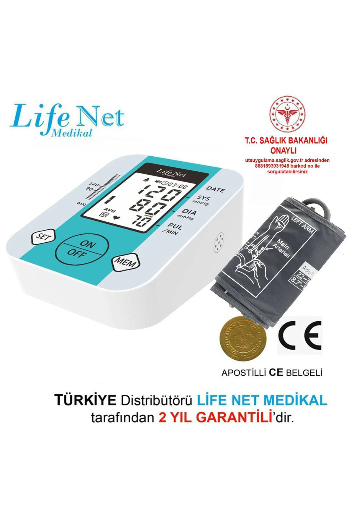 Üst Koldan Ölçer Dijital Tansiyon Aleti Nabız Ölçer USB Girişli J