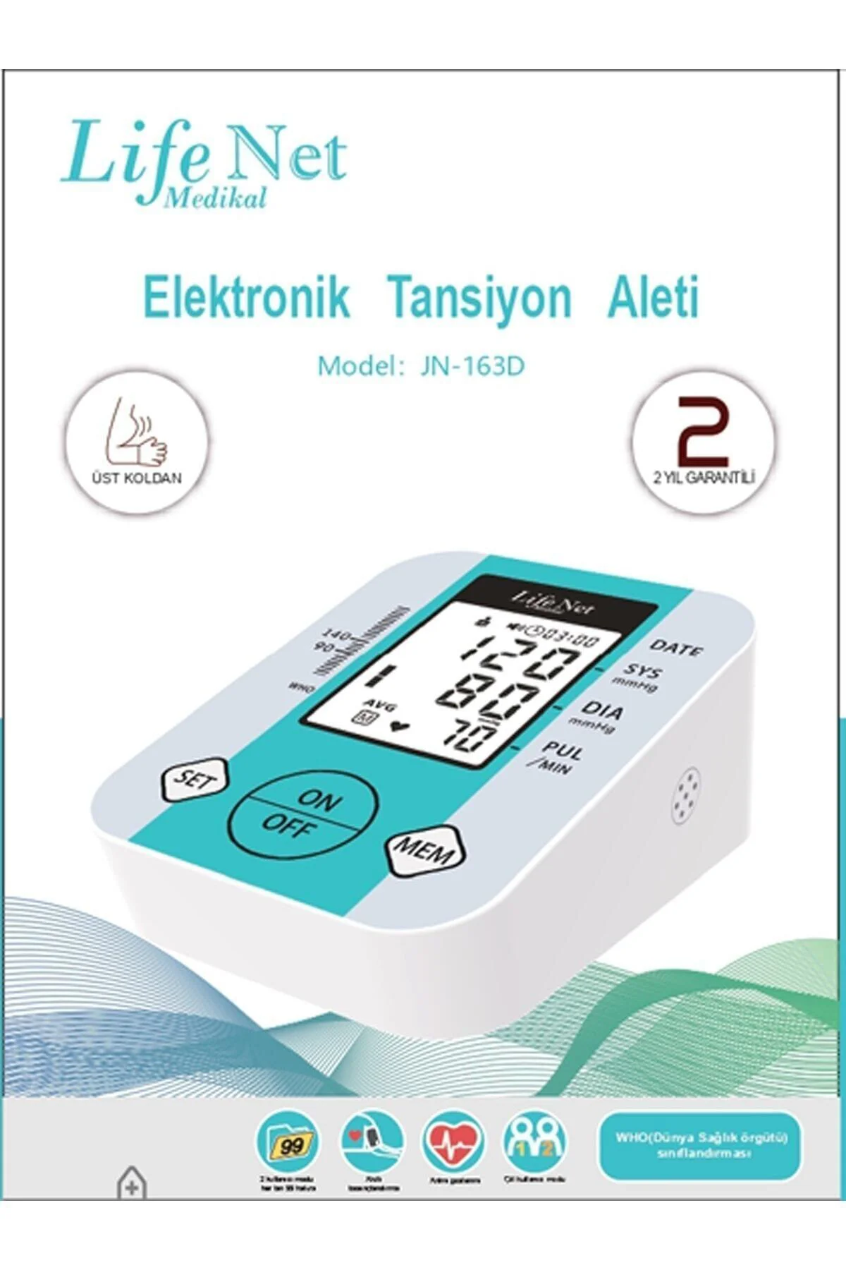 Üst Koldan Ölçer Dijital Tansiyon Aleti Nabız Ölçer USB Girişli J