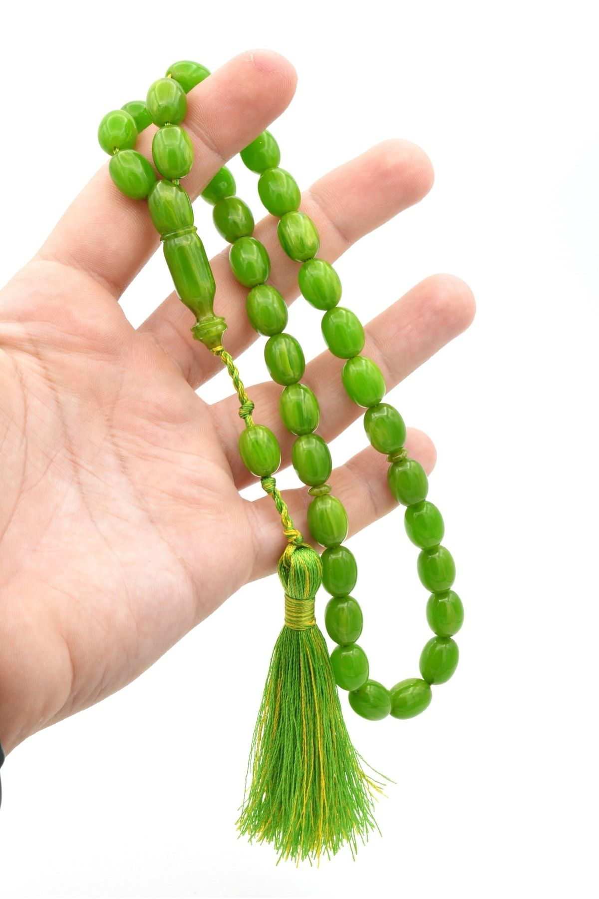 Murty99 Usta İşi Saçaklı Sistemli Beyzi Kesim Hareli Yeşil Katalin Tesbih