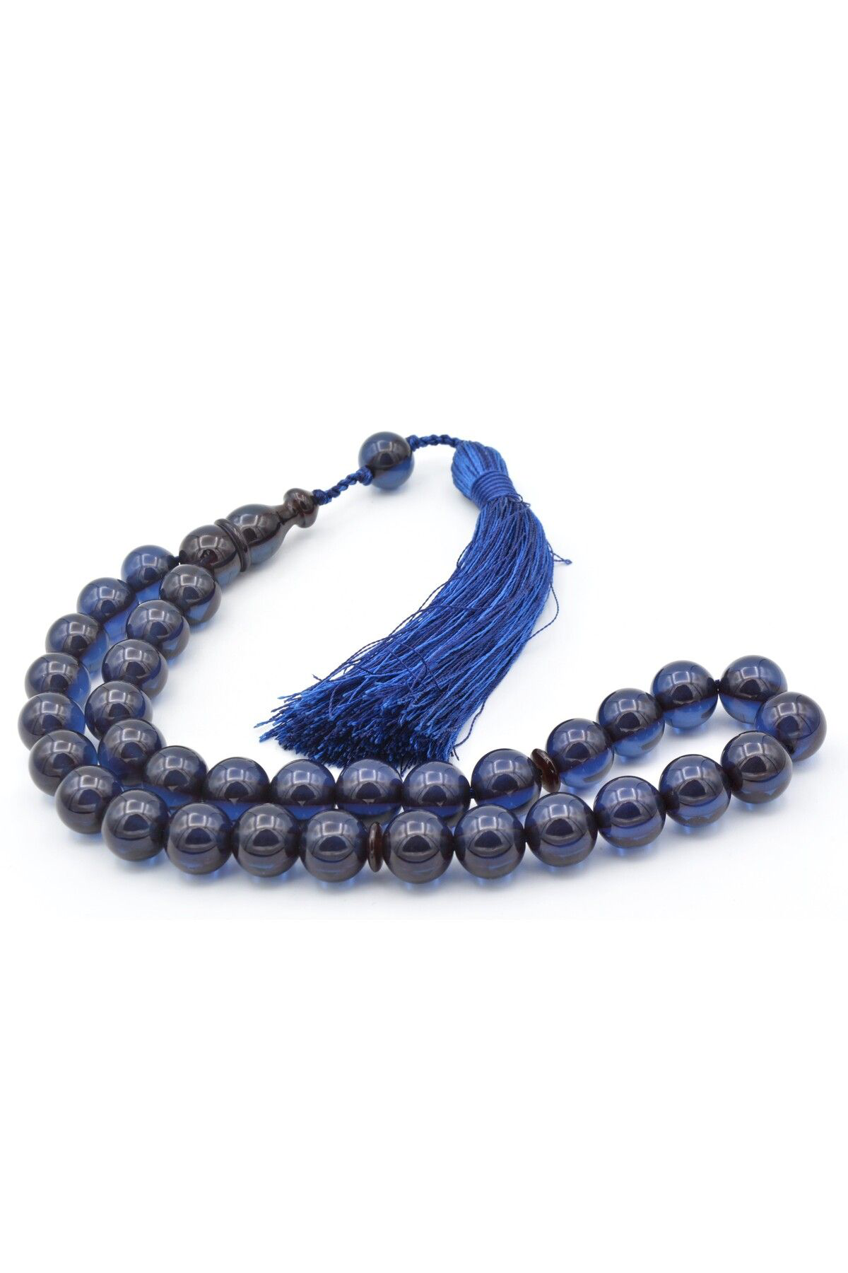 Murty99 Usta İşi Saçaklı Sistemli Küre Kesim Lacivert Sıkma Kehribar Tesbih