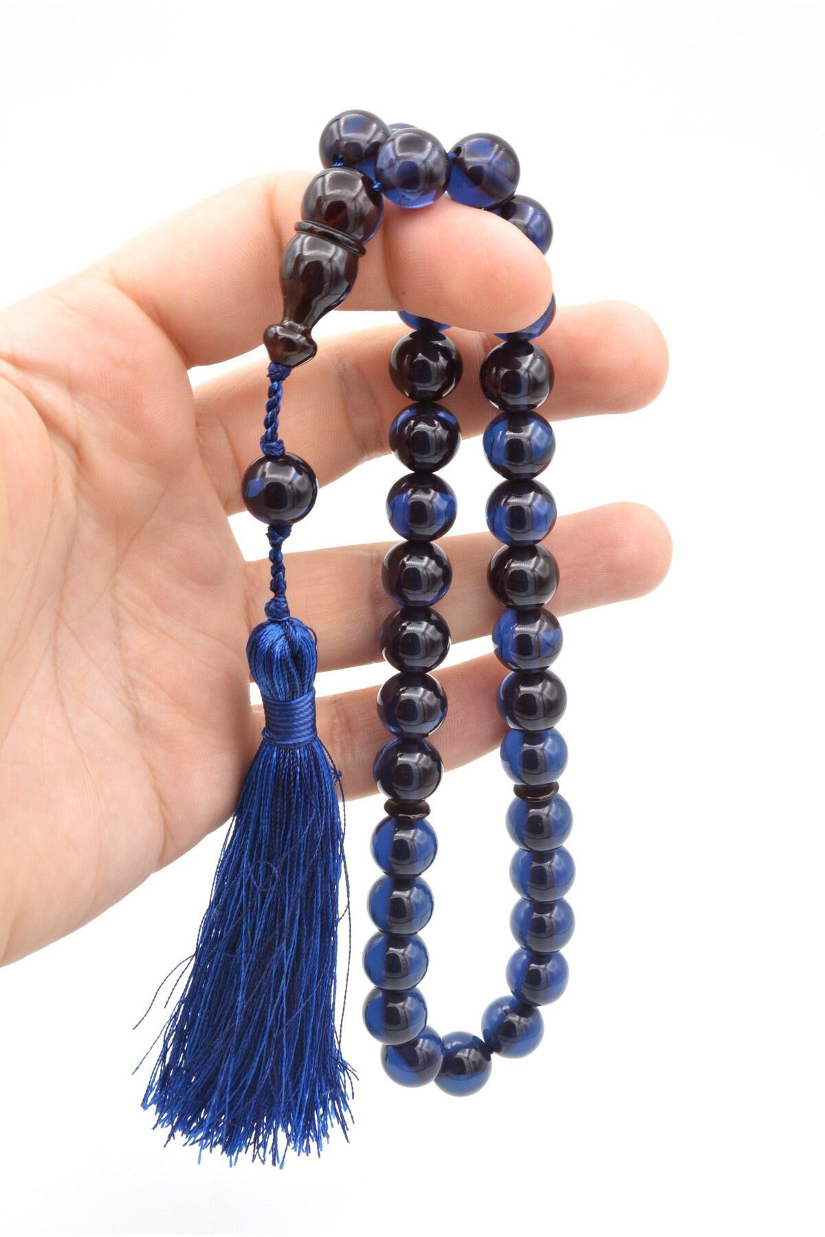 Murty99 Usta İşi Saçaklı Sistemli Küre Kesim Lacivert Sıkma Kehribar Tesbih