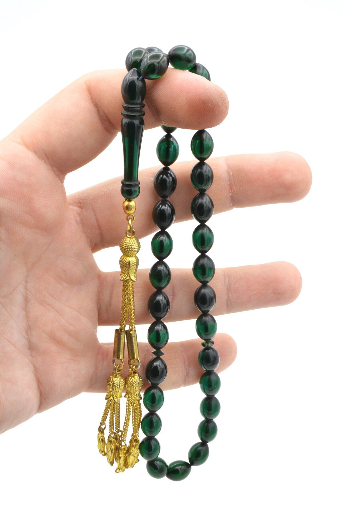 Usta Işi Sarı Püsküllü Lacivert Sıkma Kehribar Tesbih Iri Boy