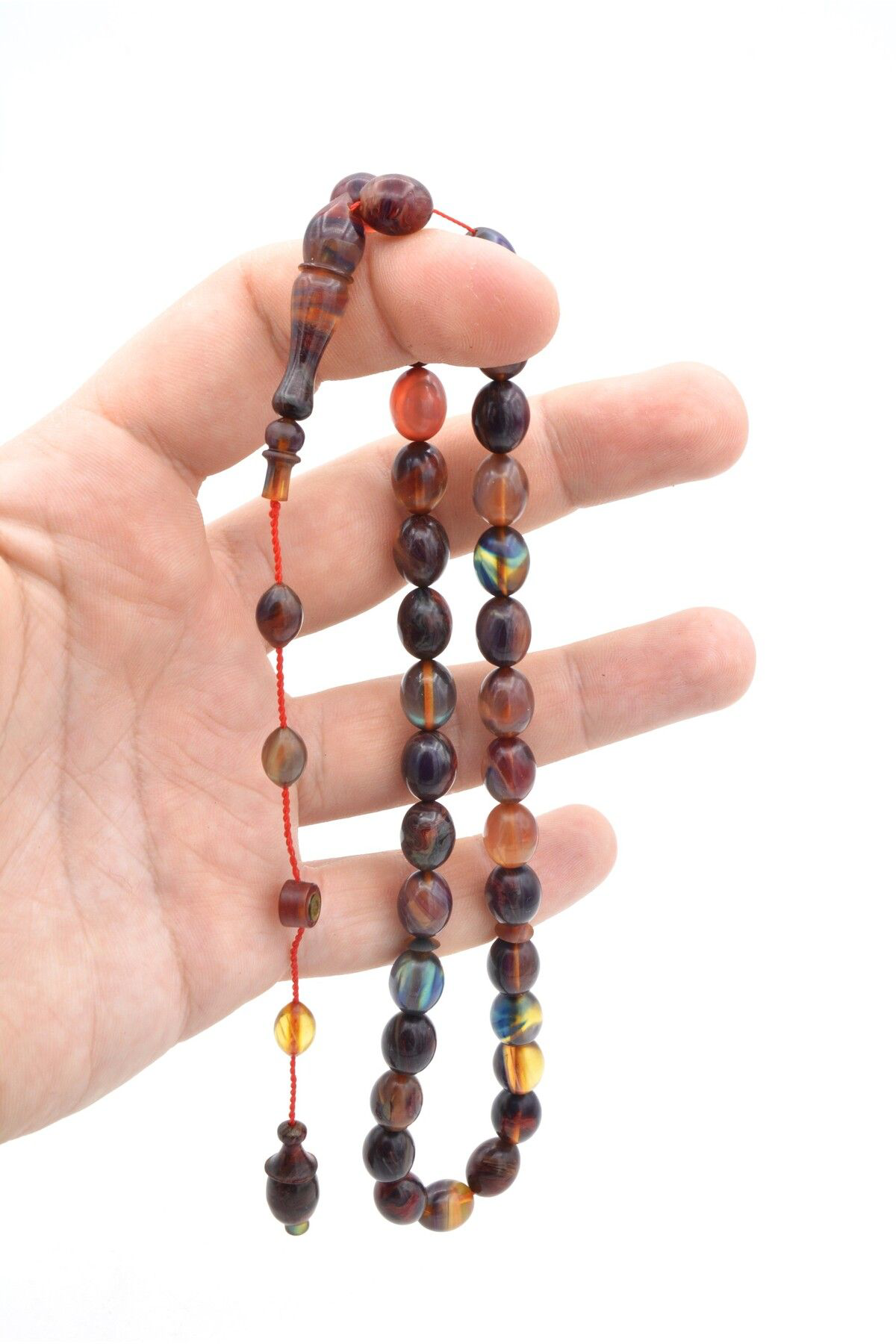 Murty99 Usta İşi Sistemli Beyzi Kesim Pembe Mavi Sıkma Kehribar Tesbih 208