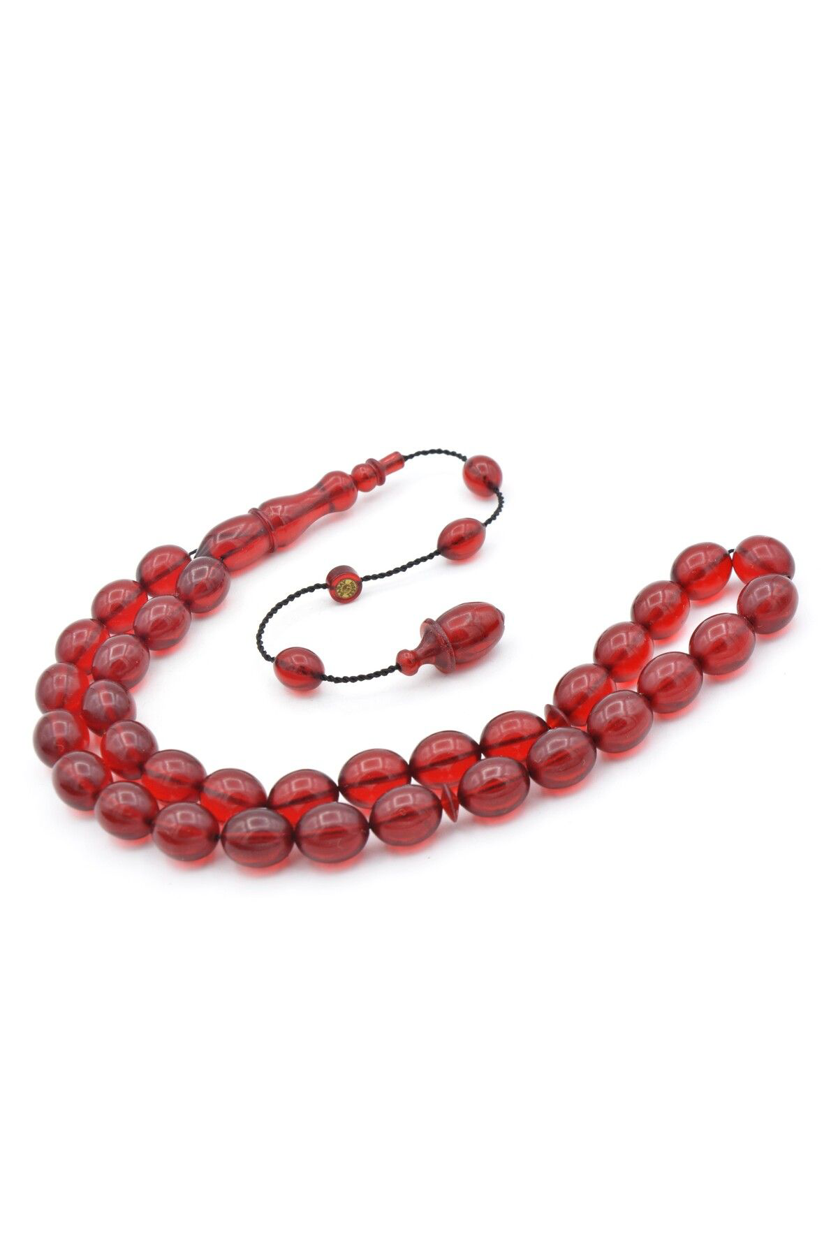 Murty99 Usta İşi Sistemli Beyzi Kesim Kırmızı Sıkma Kehribar Tesbih 204