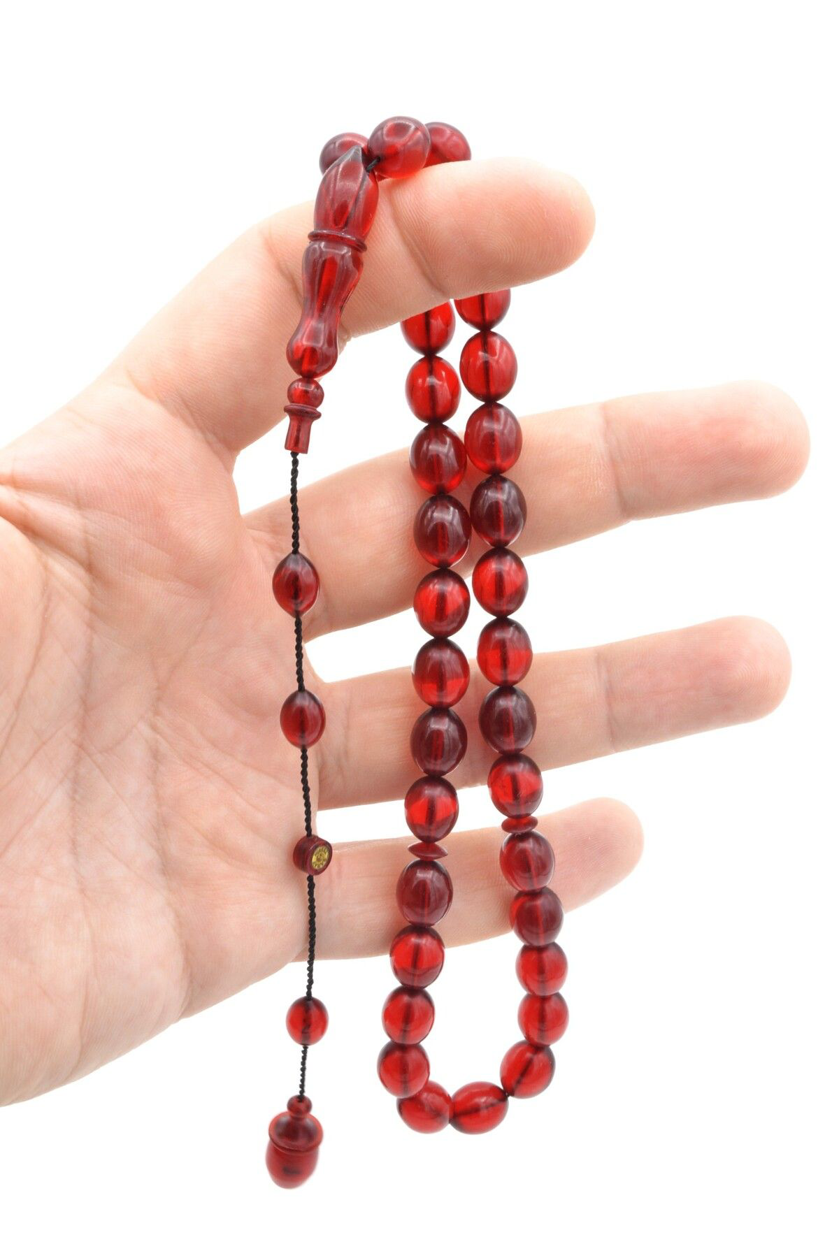 Murty99 Usta İşi Sistemli Beyzi Kesim Kırmızı Sıkma Kehribar Tesbih 204