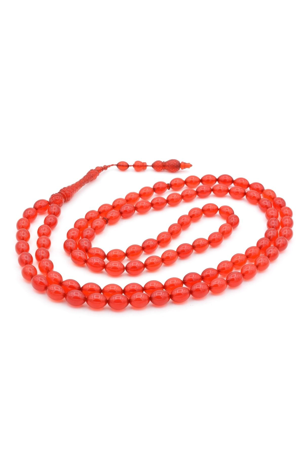 Murty99 Usta İşi Sistemli Beyzi Kesim 99 Luk Kırmızı Toz Pres Kehribar Tesbih 002