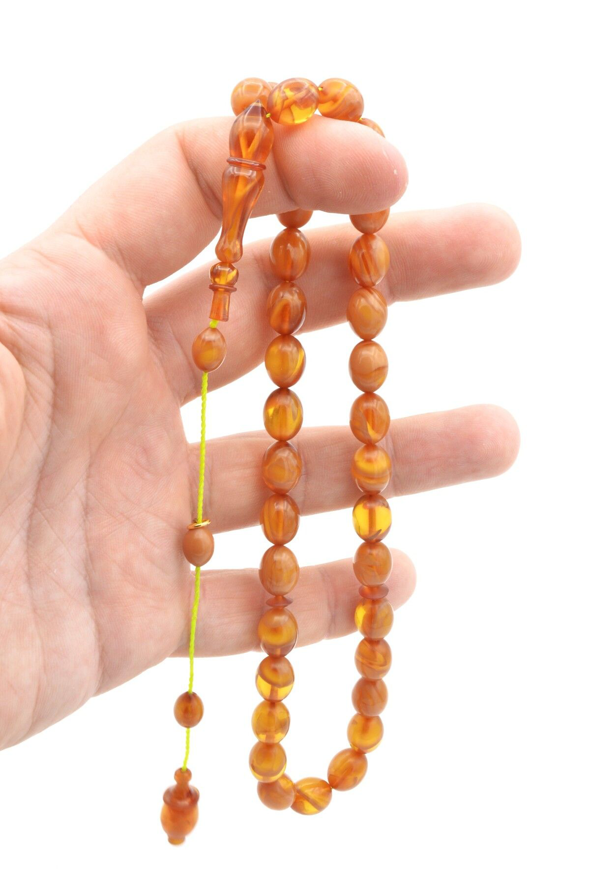 Murty99 Usta İşi Sistemli Beyzi Kesim Hareli Sarı Sıkma Kehribar Tesbih 206