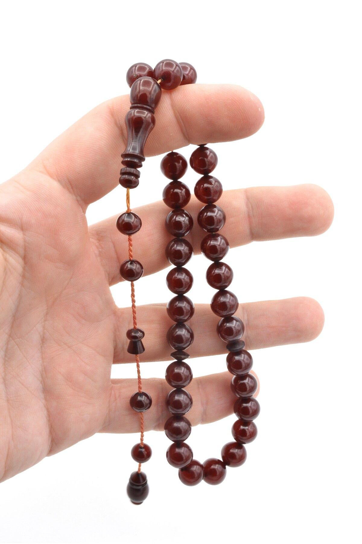 Murty99 Usta Yapımı Sistemli Küre Kesim Kahverengi Sıkma Kehribar Tesbih 200