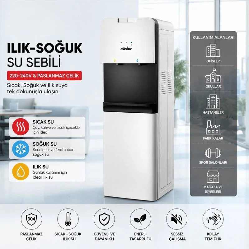 Üstten Yüklemeli Su Sebili Sıcak Ilık Soğuk Su Seçenekli Üstten Yüklemeli Su Sebili Sıcak Ilık Soğuk Su Seçenekli