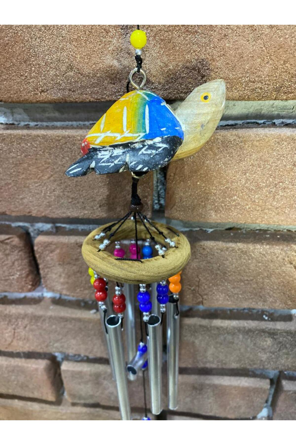 Elif Aksesuar Üstü Ahşap Altı Metallı Kaplumbağa Rüzgar Çanı