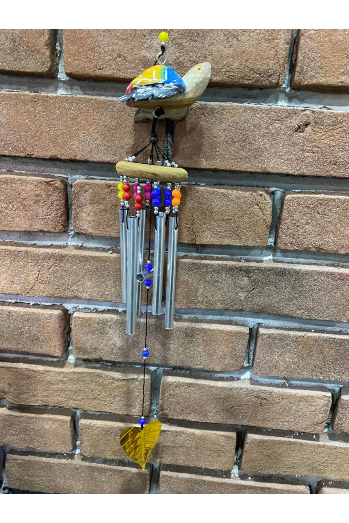 Elif Aksesuar Üstü Ahşap Altı Metallı Kaplumbağa Rüzgar Çanı