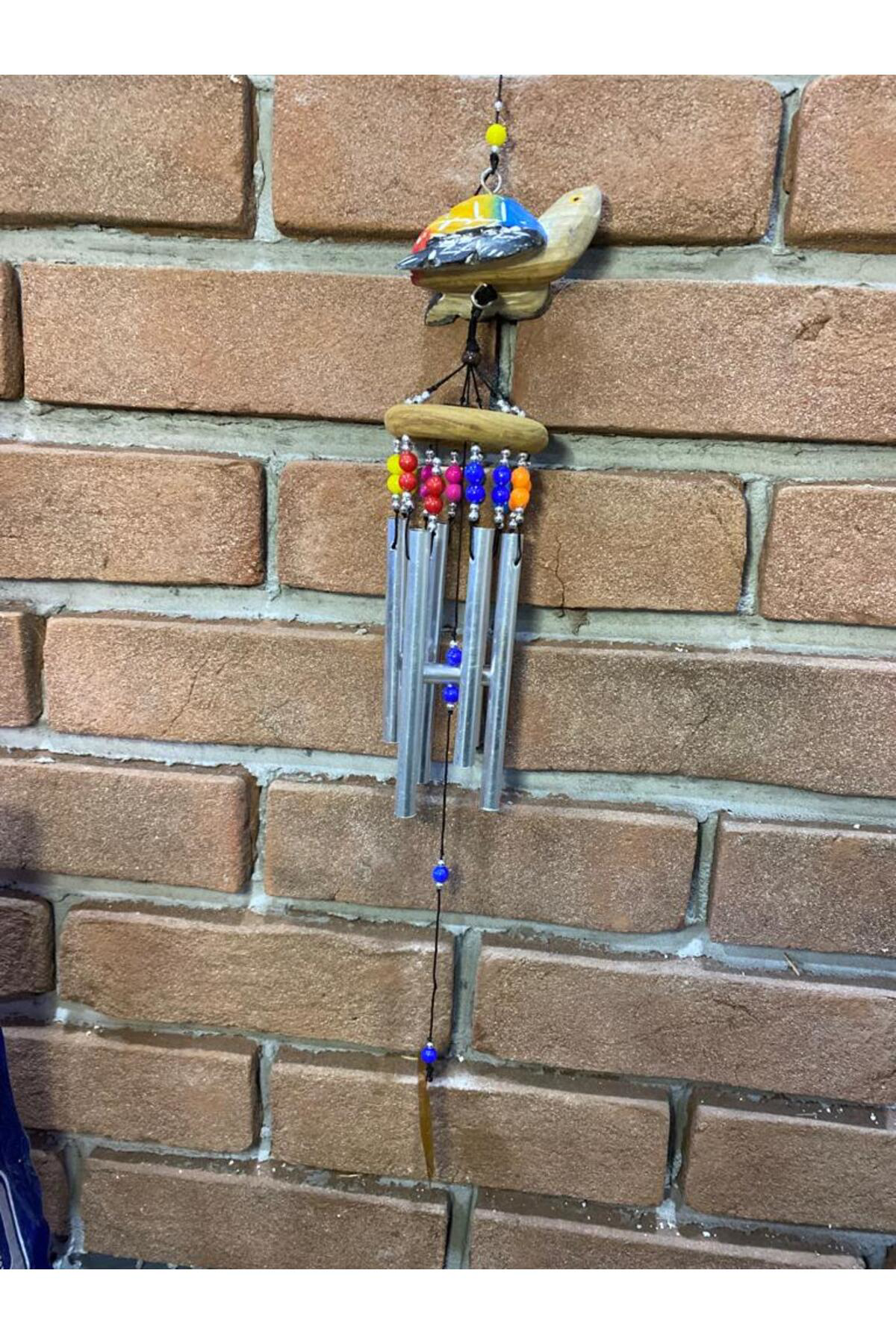 Elif Aksesuar Üstü Ahşap Altı Metallı Kaplumbağa Rüzgar Çanı