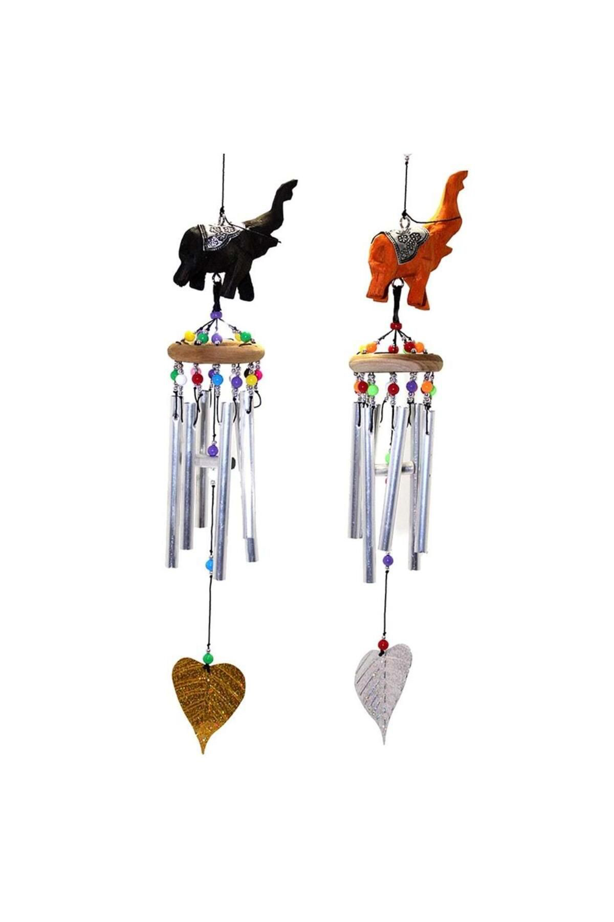 Zs Demir Üstü Ahşap Altı Metal Filli Rüzgar Çanı