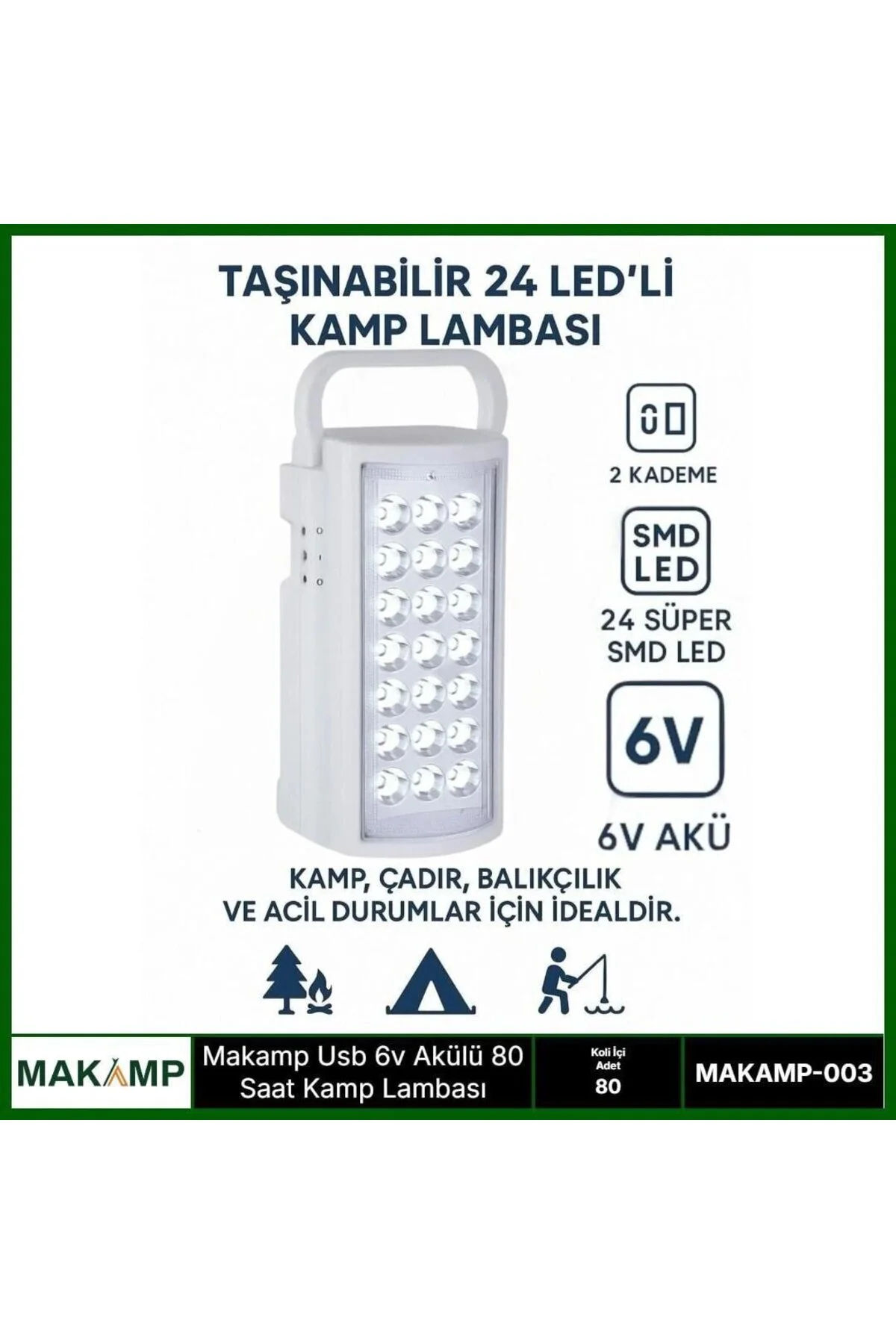 Usv 6v Akülü 80 Saat Kamp Lambası Işıldak