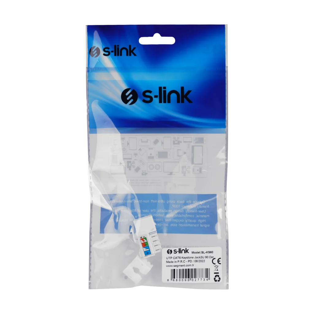 UTP CAT6 Keystone Jack 90 Derece RJ45 - S-LINK SL-KS60