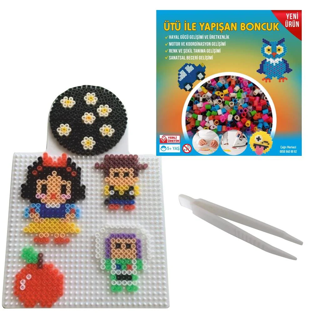 Ütü ile Yapışan 6000'li Renkli Boncuk-Tabla-Cımbız 3'lü Set