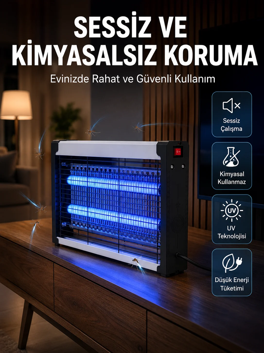 UV Işıklı Elektrikli Sinek ve Uçan Haşere Öldürücü Ev, Ofis ve İşletmeler İçin