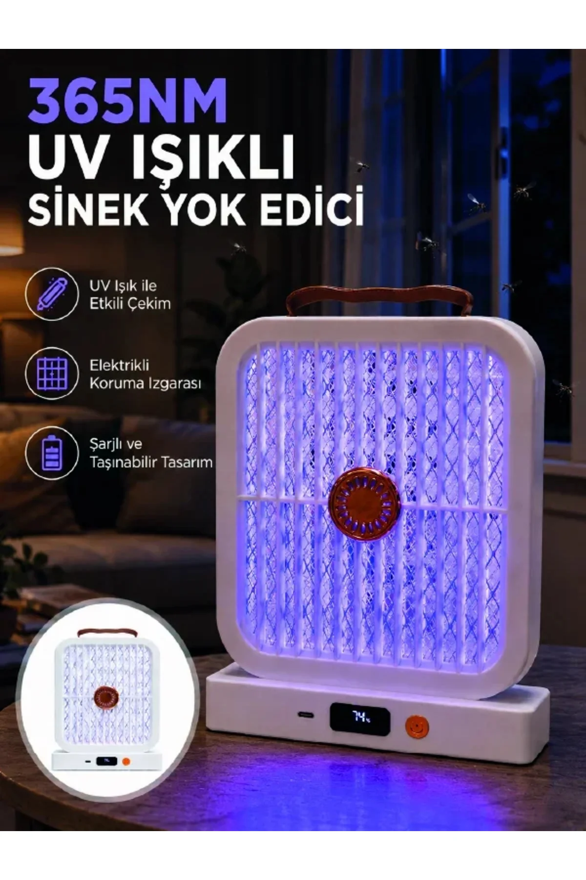 UV Işıklı Şarj Edilebilir Sinek Yok Edici Elektrikli Lamba Beyaz UV Işıklı Şarj Edilebilir Sinek Yok Edici Elektrikli Lamba Beyaz