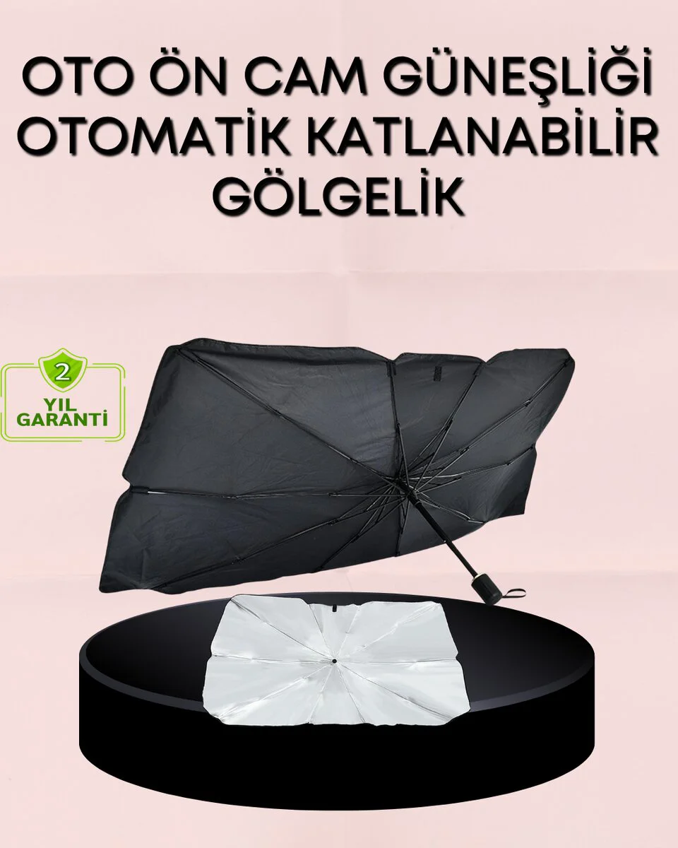 UV Korumalı Şemsiye Tipi Oto Güneşliği - Geniş Araç Uyumu, 125x65 cm Fiyatı, Yorumları ve Özellikleri