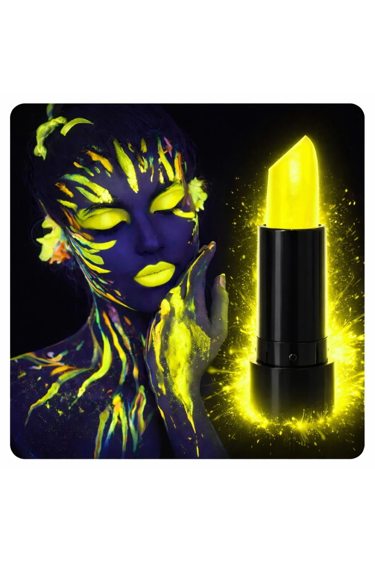 UV Neon Sarı Ruj – Karanlıkta Parlayan Makyaj Boyası