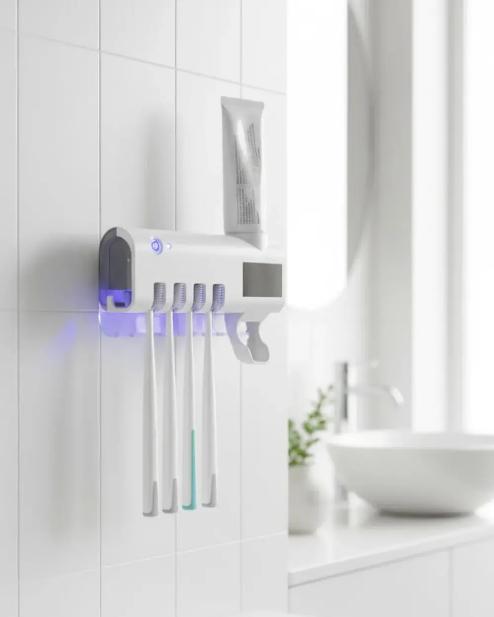 UV Sterilizasyonlu Duvara Monte Otomatik Diş Fırçası Tutucu