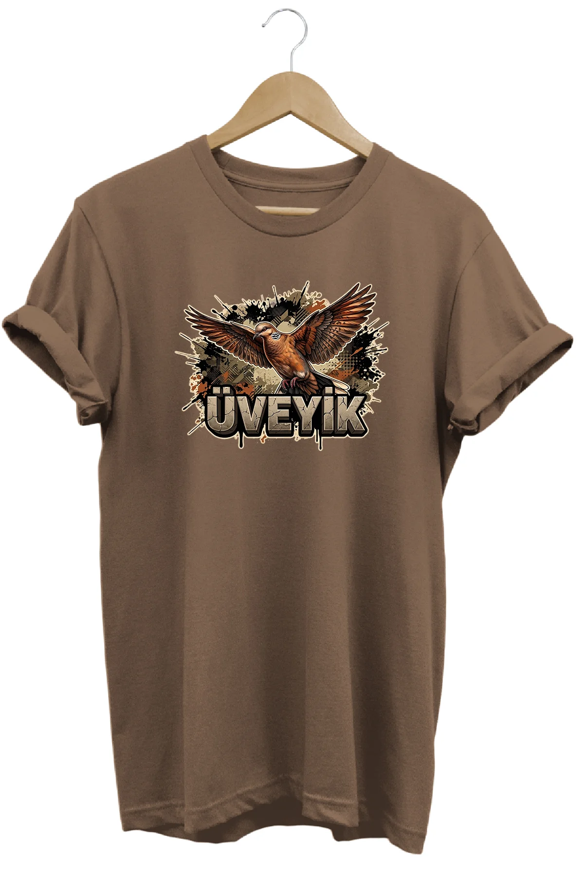 Üveyik Grafik Baskılı Bisiklet Yaka Pamuklu Avcı Doğa Tişört