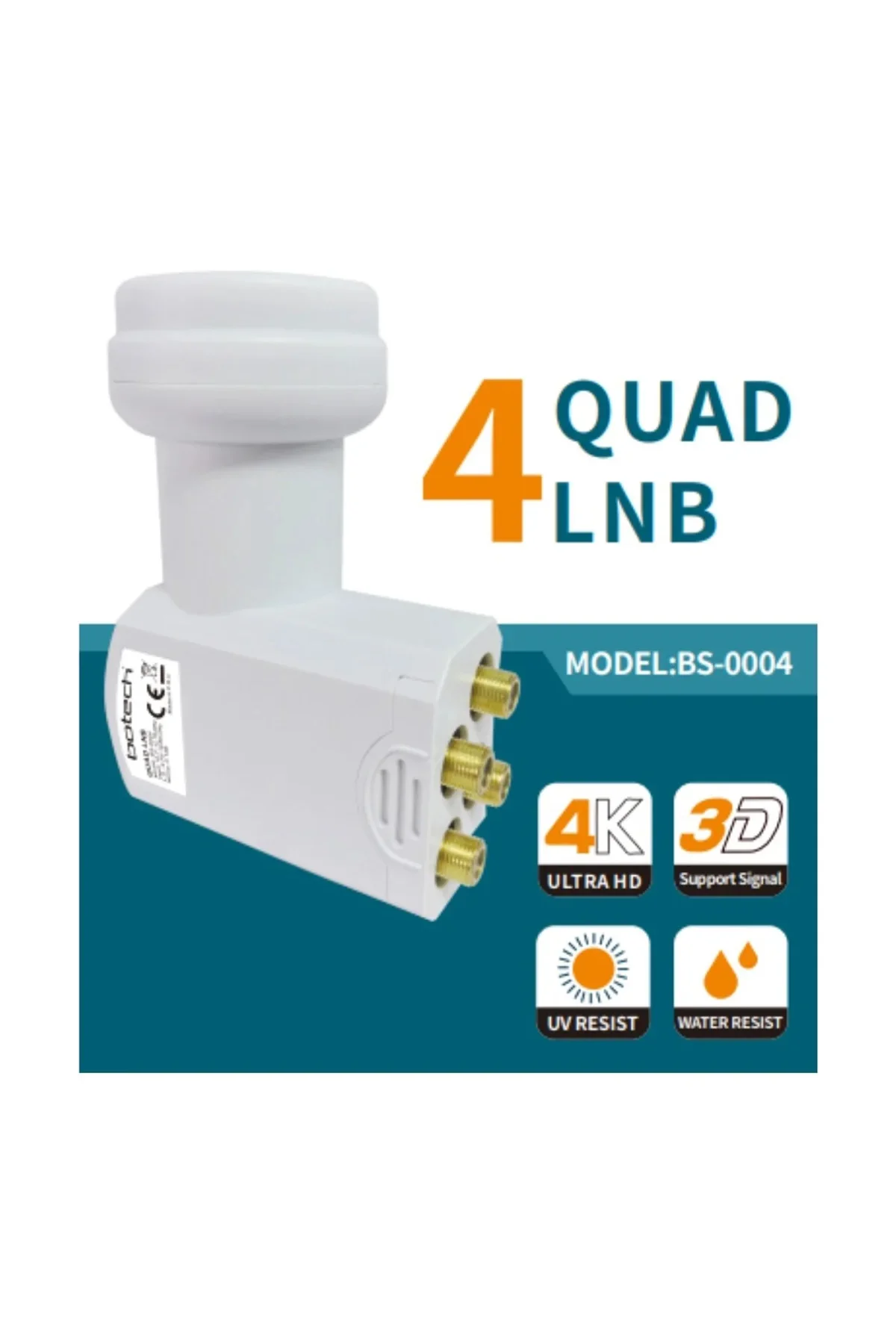 Uydu LNB Quad (4 Çıkış) 0.1dB 4K Ultra HD Universal