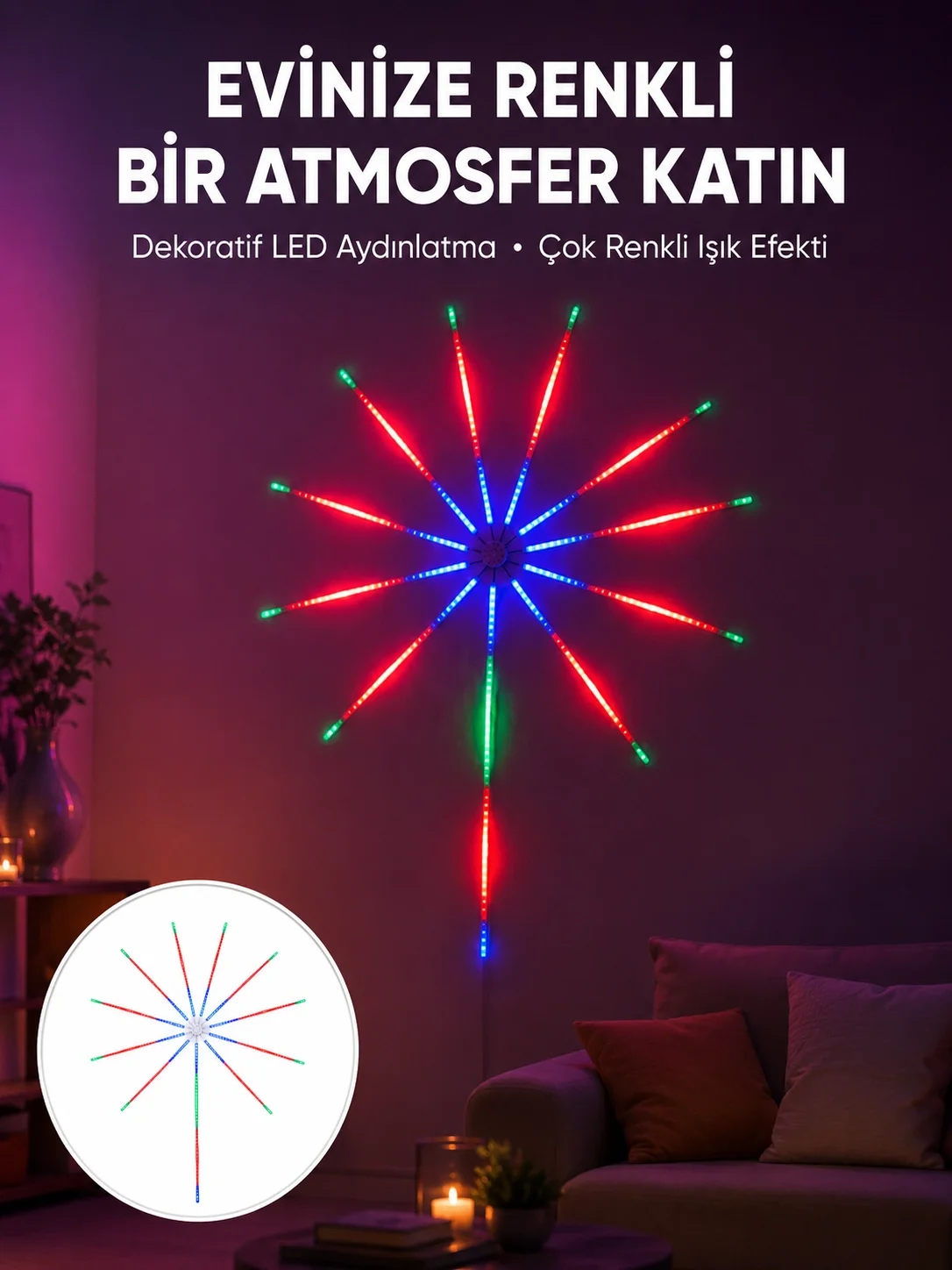 Uygulama Destekli RGB LED Havai Fişek Duvar Aydınlatması Yeni Nesil Uygulama Destekli RGB LED Havai Fişek Duvar Aydınlatması Yeni Nesil