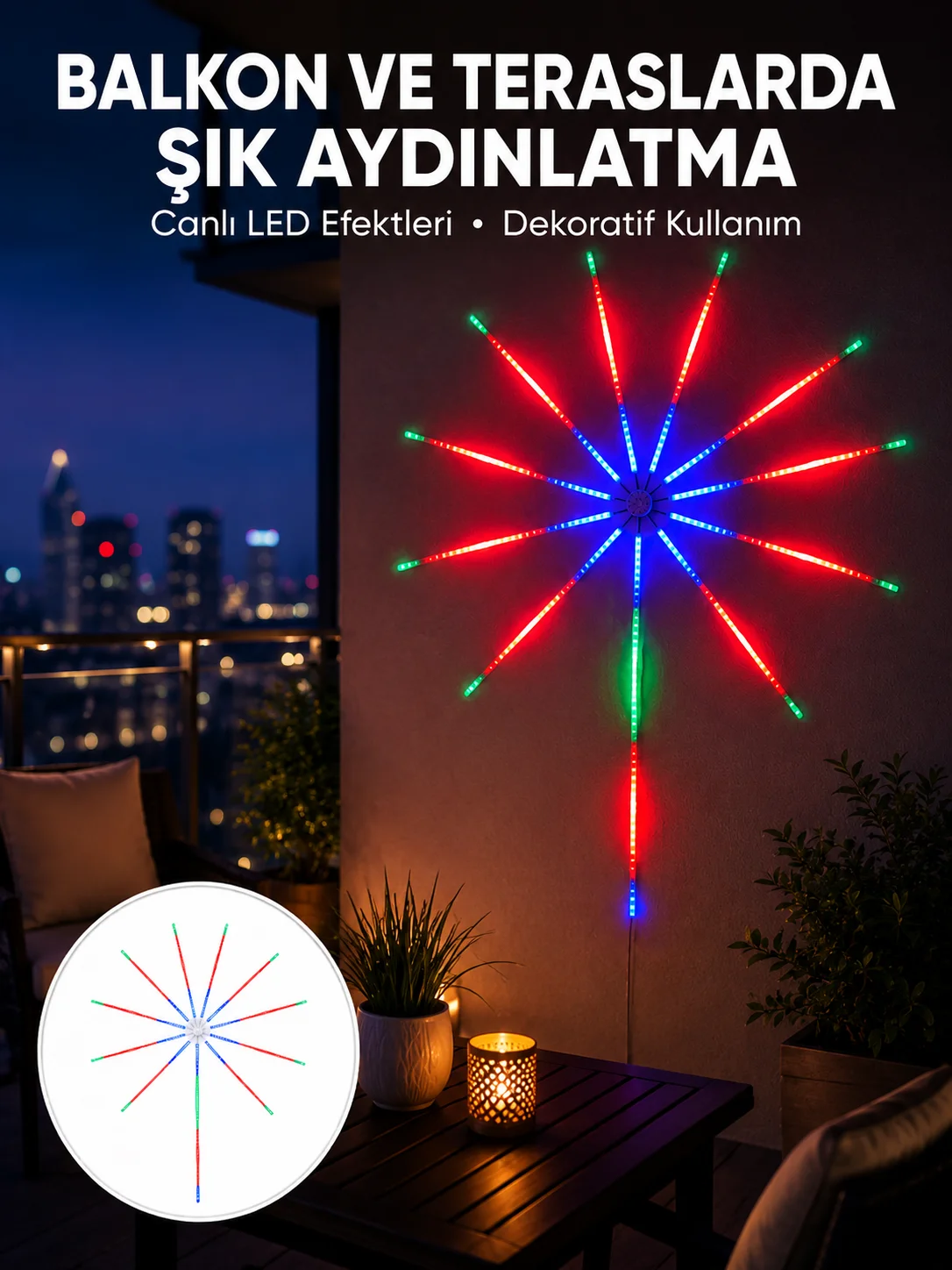 Uygulama Destekli RGB LED Havai Fişek Duvar Aydınlatması Yeni Nesil