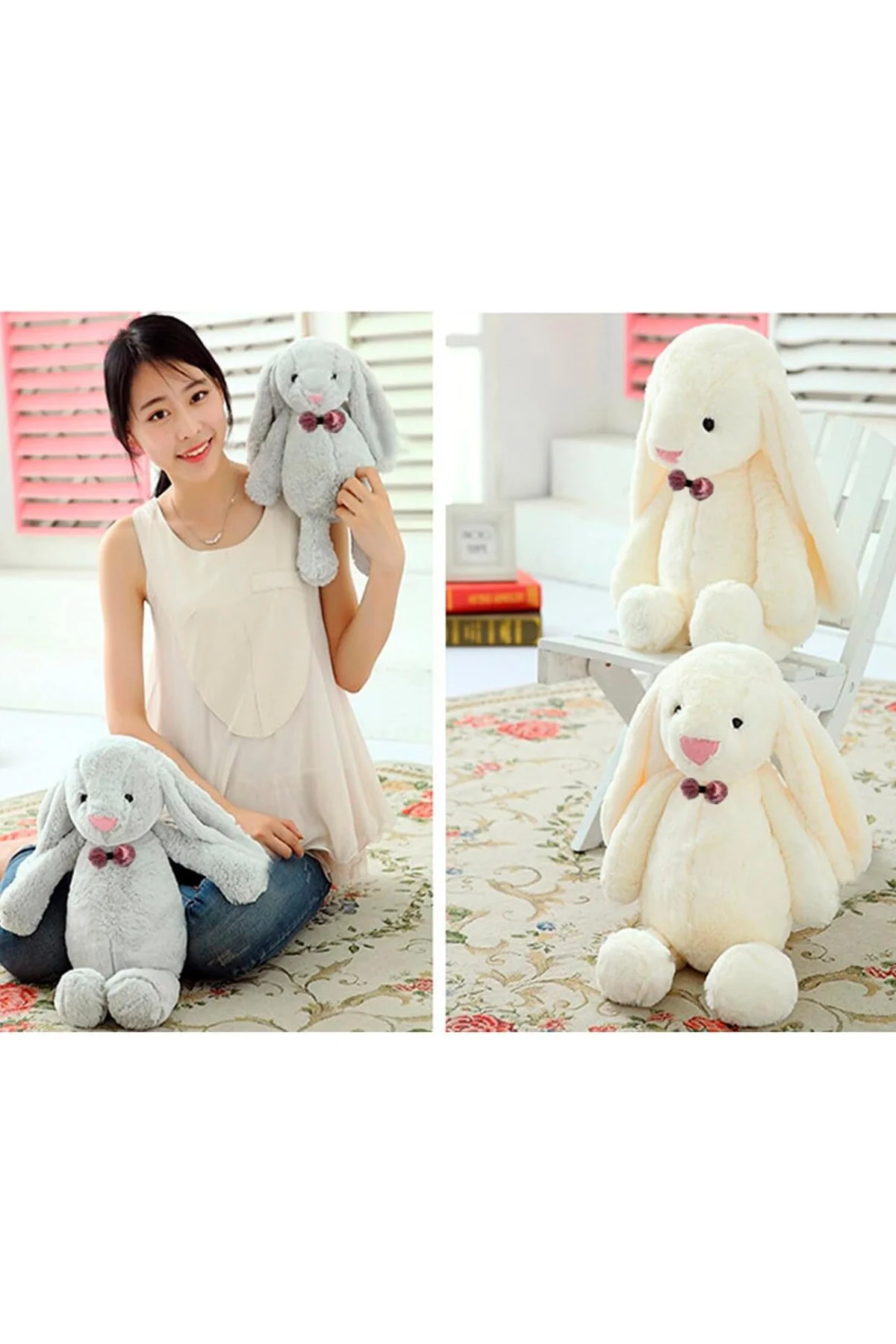 Uyku Arkadaşım Uzun Kulak Bunny Peluş Tavşan 65 cm Beyaz