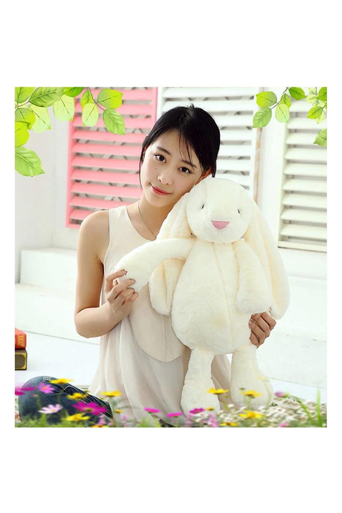 Uyku Arkadaşım Uzun Kulak Bunny Peluş Tavşan 65 cm Beyaz