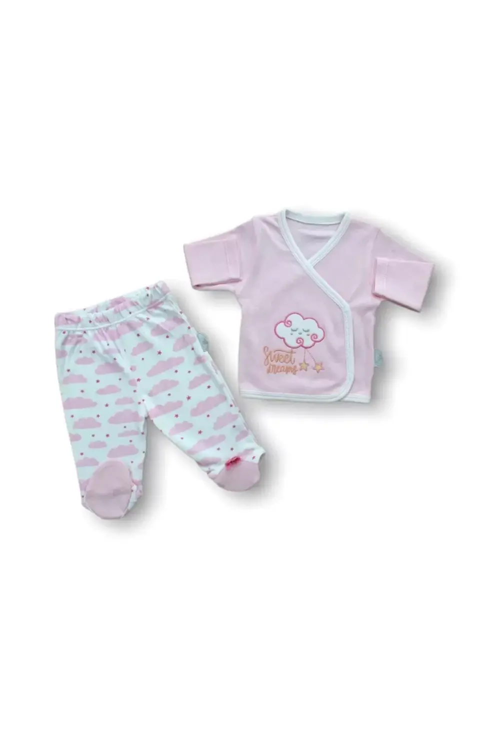 Uykucu Bulut Nakışlı %100 Cotton Antibakteriyel 5li Zıbın Takımı