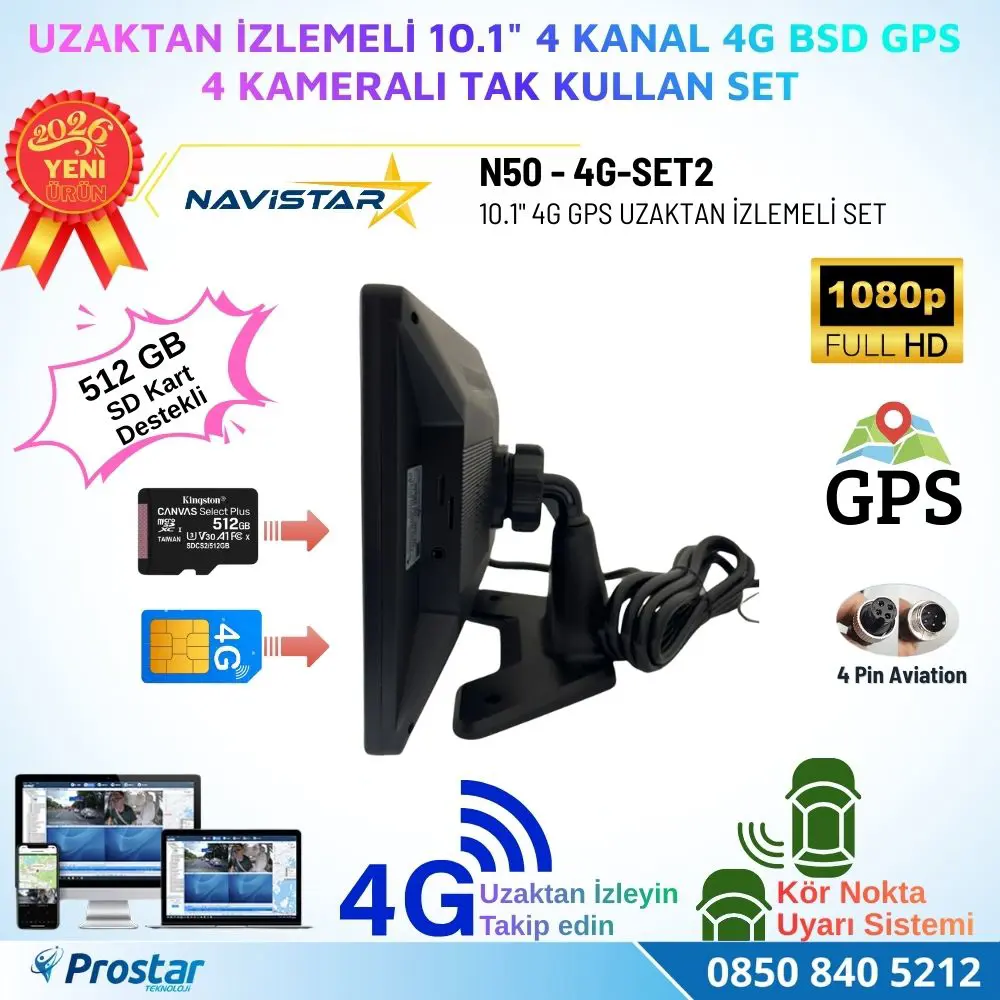 Uzaktan izlemeli 10 inç 4 Kanal 4G GPS BSD Kör Nokta Uyarı Sistem