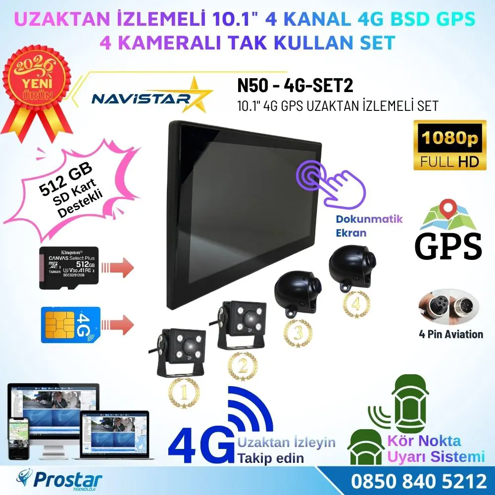 Uzaktan izlemeli 10 inç 4 Kanal 4G GPS BSD Kör Nokta Uyarı Sistem