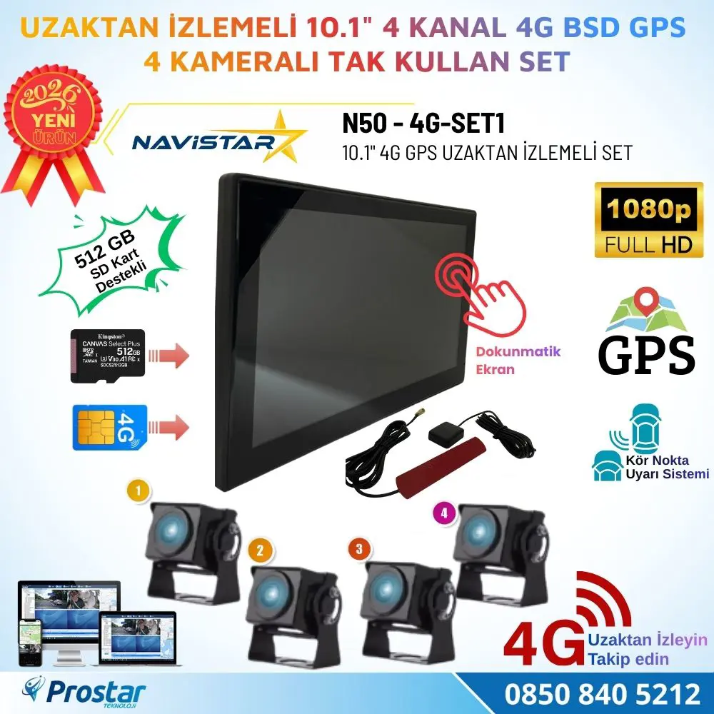 Uzaktan izlemeli 10 inç 4 Kanal 4G GPS BSD Kör Nokta Uyarı Sistem
