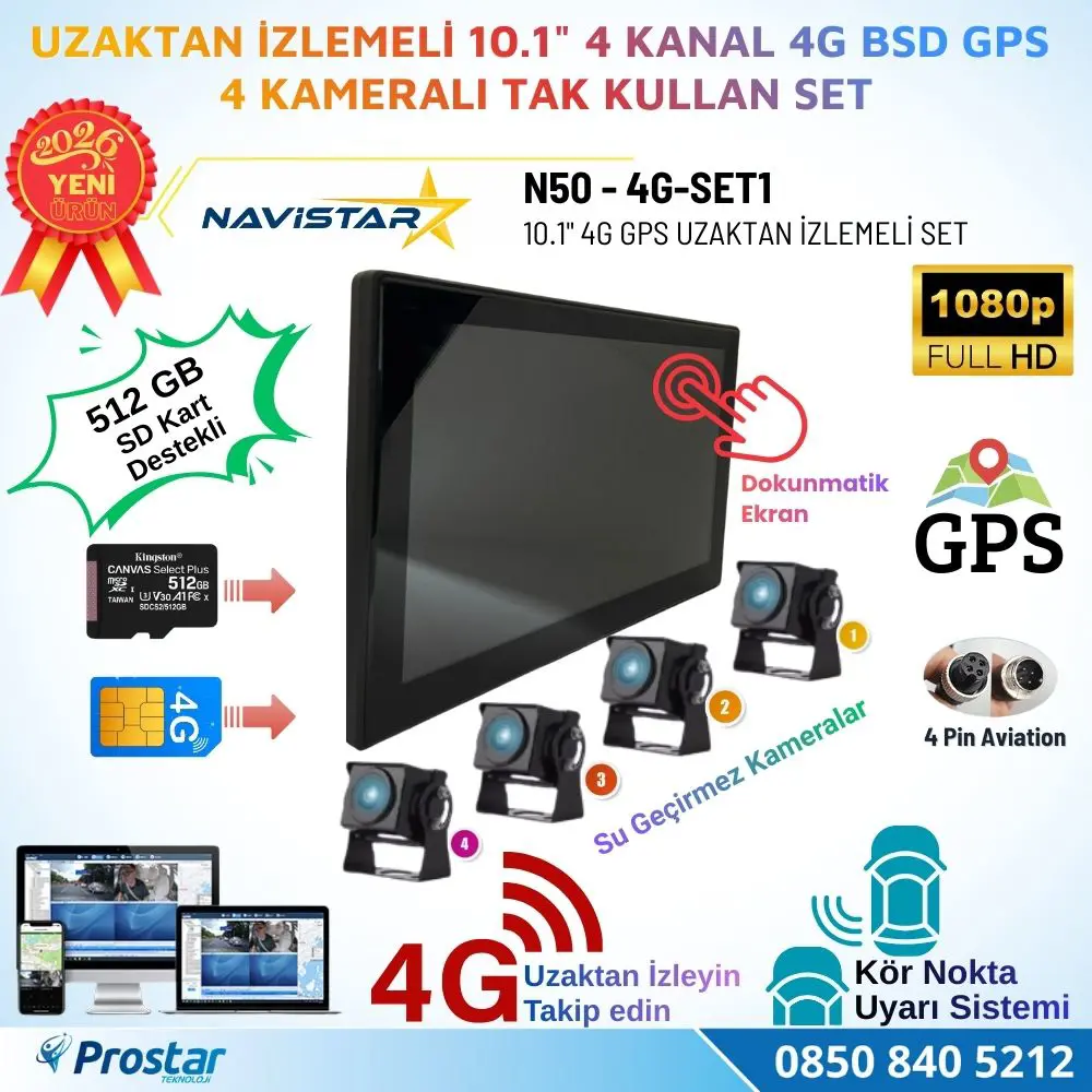 Uzaktan izlemeli 10 inç 4 Kanal 4G GPS BSD Kör Nokta Uyarı Sistem
