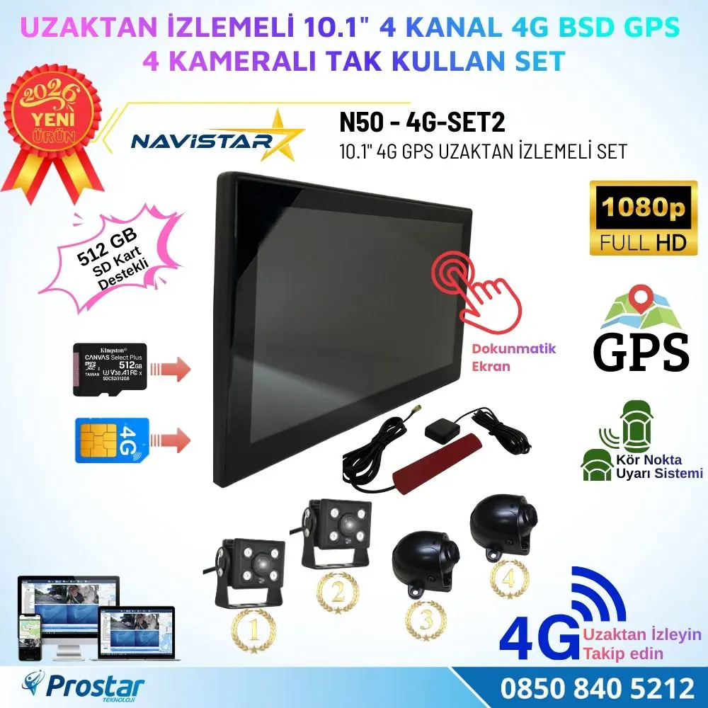 Uzaktan izlemeli 10 inç 4 Kanal 4G GPS BSD Kör Nokta Uyarı Sistem