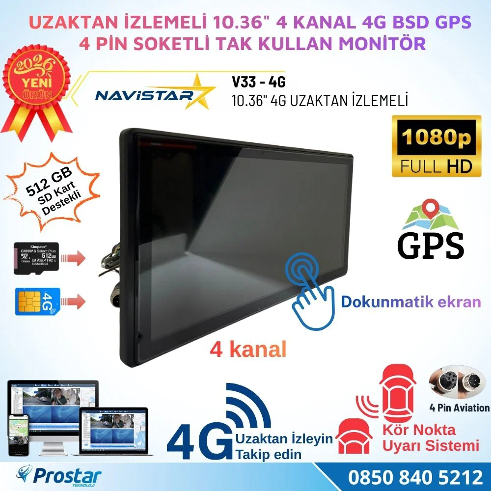Uzaktan izlemeli 10.36 inç Dokunmatik 4 Kanal 4G GPS BSD Kör Nokt