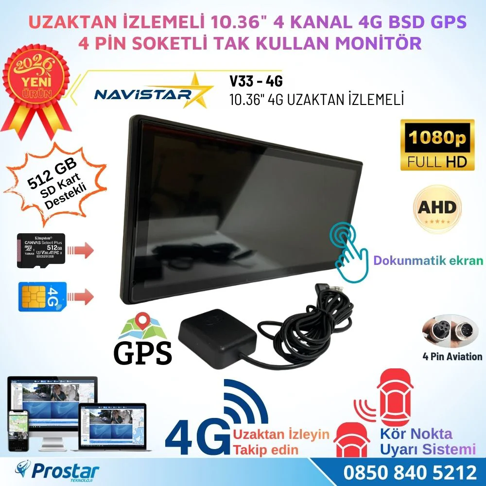 Uzaktan izlemeli 10.36 inç Dokunmatik 4 Kanal 4G GPS BSD Kör Nokt