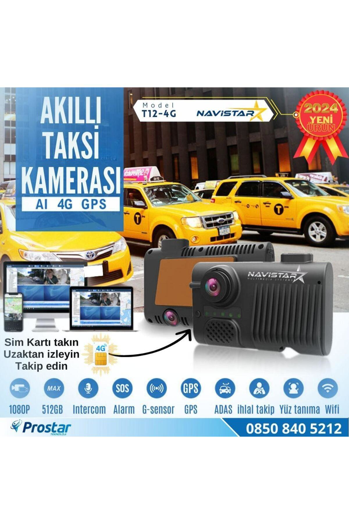 Navistar Uzaktan İzlemeli 2 Kameralı Wifi Gps 4G Yapay Zeka Destekli Akıll