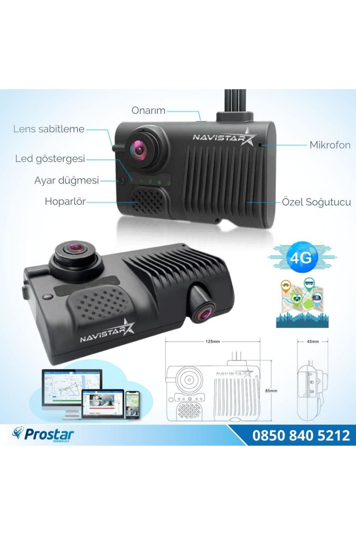 Navistar Uzaktan İzlemeli 2 Kameralı Wifi Gps 4G Yapay Zeka Destekli Akıll