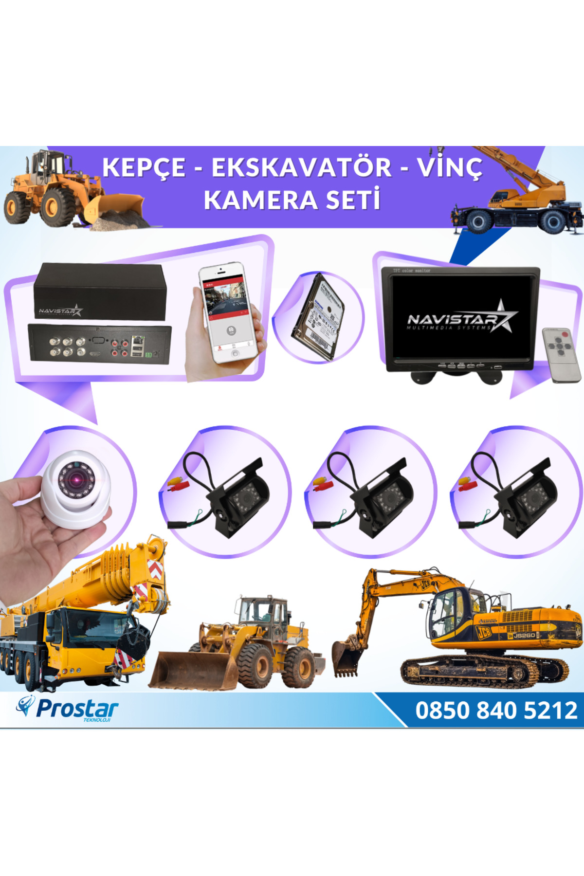 Navistar Uzaktan İzlemeli 4 Kameralı Ekskavatör Dozer Greyder Vinç Kepçe 1